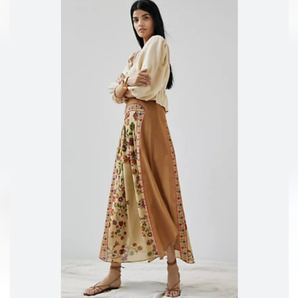 Anthropologie Mes Demoiselles Pleated Floral Maxi Skirt Size 6